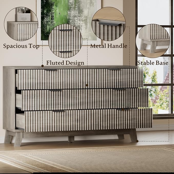 53" Long Dresser for Bedroom, 6-Drawer Dresser - Image 5