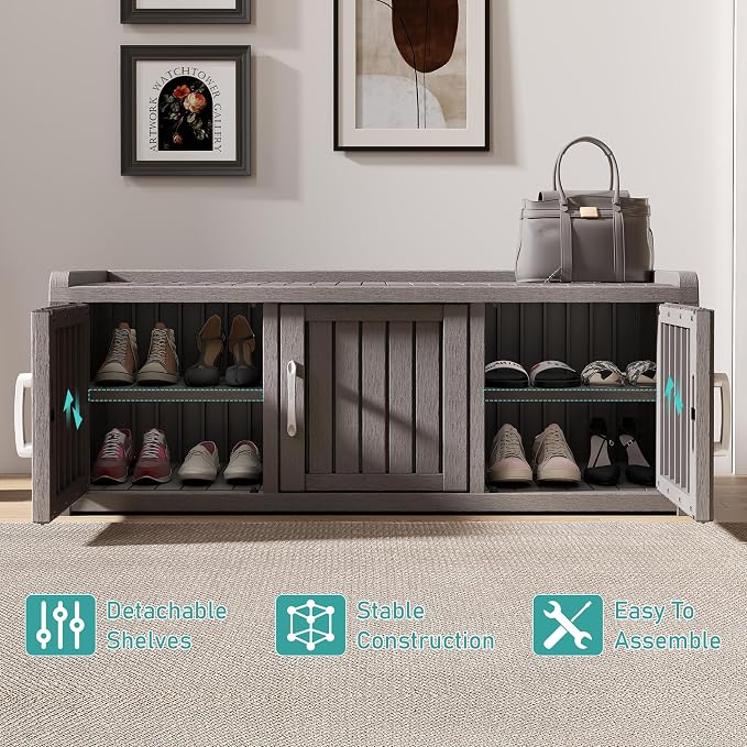 KAMABOKO Shoe Storage Cabinet Waterproof UV-Resistant, Entryway Storage Bench - Image 7