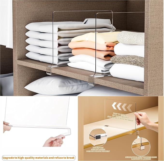 Yieach 4 Pack Clear Acrylic Shelf Divider - Image 3