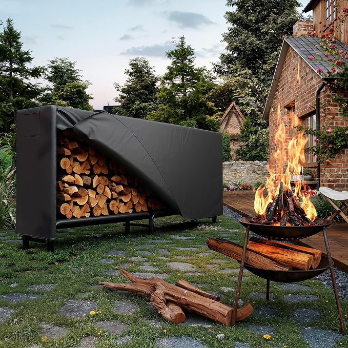 8FT Firewood Rack with Cover, Holders Firewood Outdoor Log Rack with Zipper - Image 2