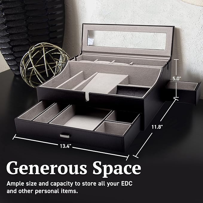 Mens Valet Box Organizer, Large Leather Valet Tray - Image 8