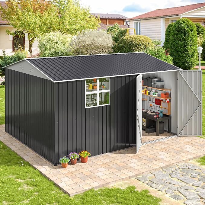 VIWAT 10X12 FT Outdoor Storage Shed, Metal Garden Shed - Image 6