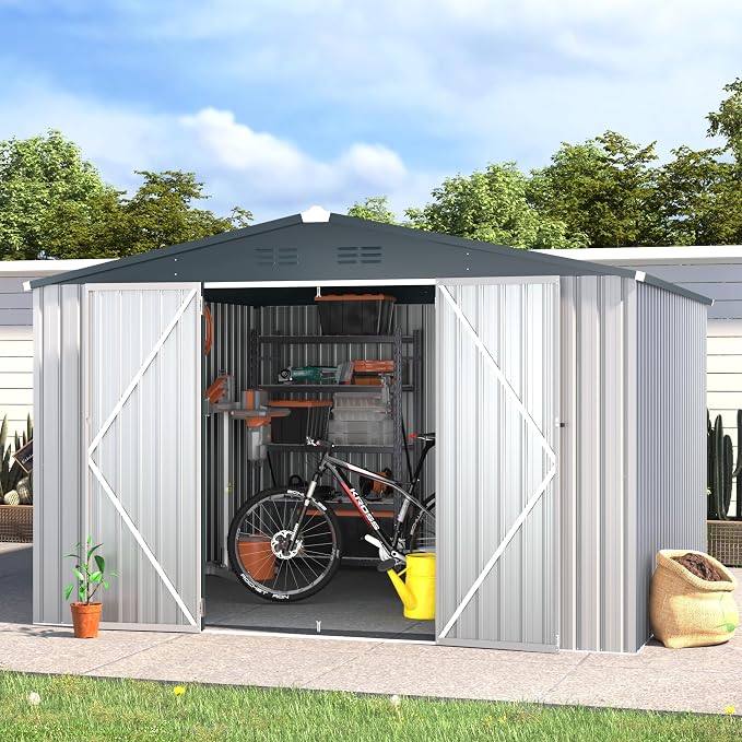 ACOJOY 10'x10' Shed, Large Metal Storage Sheds & Outdoor Clearance, Steel by AECOJOY