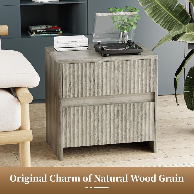 Fleuted Nightstand Set of 2, Modern Night Stand - Image 3