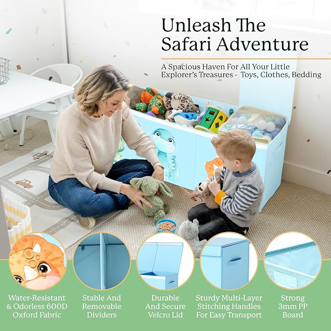 Extra Large Dinosaur Toy Box – 40"x13.5"x16.5" Collapsible Toy Chest - Image 4