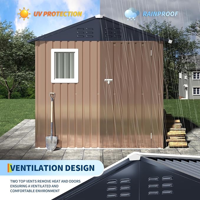 6x4 FT Metal Storage Shed with Window– Outdoor Utility Shed with Lockable Door - Image 4