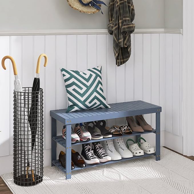 SMIBUY Bamboo Shoe Rack Bench, 3-Tier Shoe Organizer Storage Shelf - Image 4