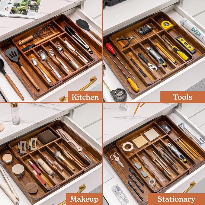 SMIRLY Silverware Drawer Organizer – Bamboo Kitchen Drawer Organizer, - Image 8