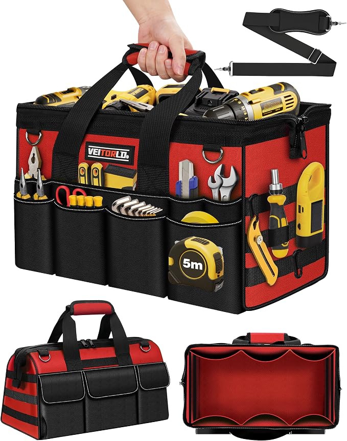 16-Inch Heavy Duty Tool Bag, 19-Pockets Tool Box Organizer, Portable Toolbag by VEITORLD