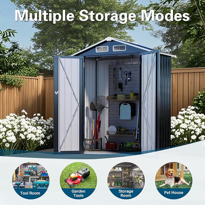Metal Storage Shed, 5X3 FT Lockable Outdoor Tool Shed - Image 6