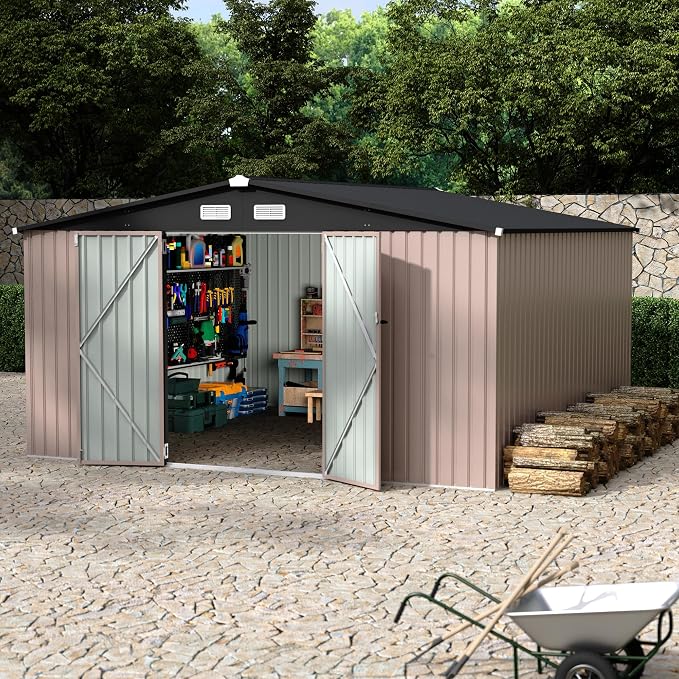 12x12 FT Metal Storage Sheds Outdoor, Metal ToolShed by RELJOFUM