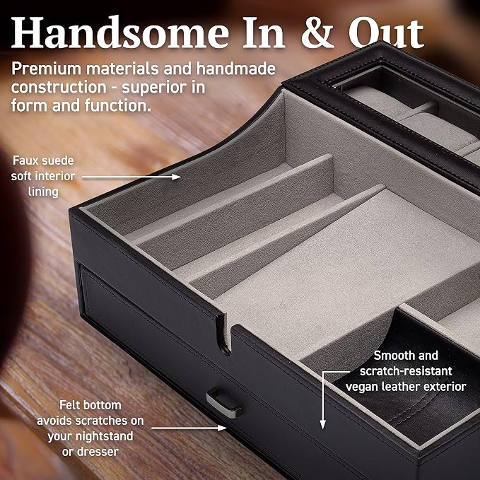 Mens Valet Box Organizer, Large Leather Valet Tray - Image 6