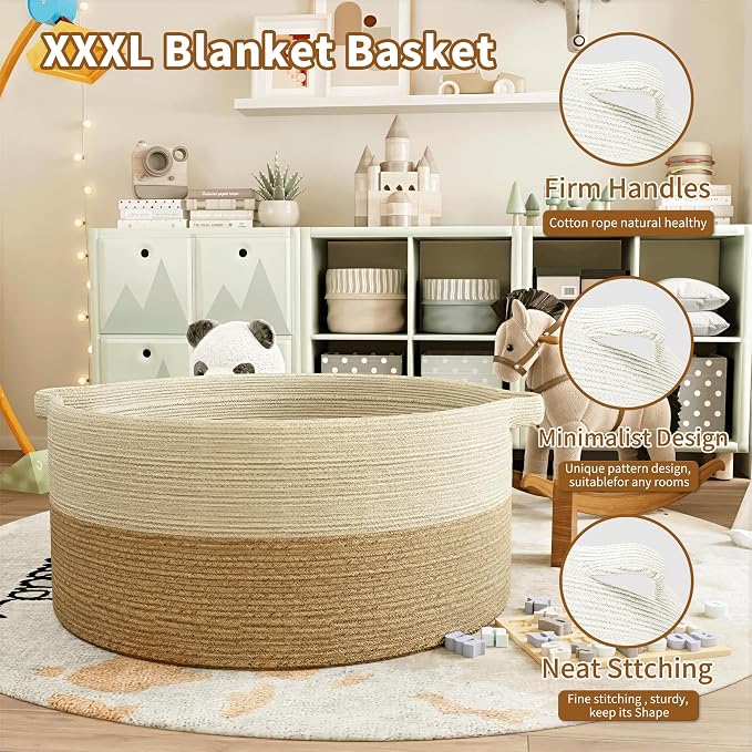 125L Extra Large Blanket Basket, Jumbo Laundry Woven Baskets Decorative Home - Image 5