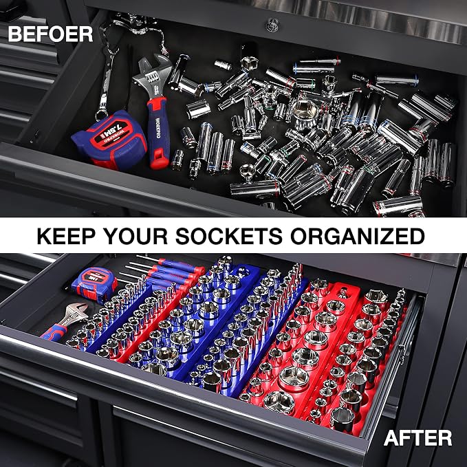WORKPRO Magnetic Socket Organizer, 1/4-Inch Metric Socket Holder, Tool Trays - Image 6