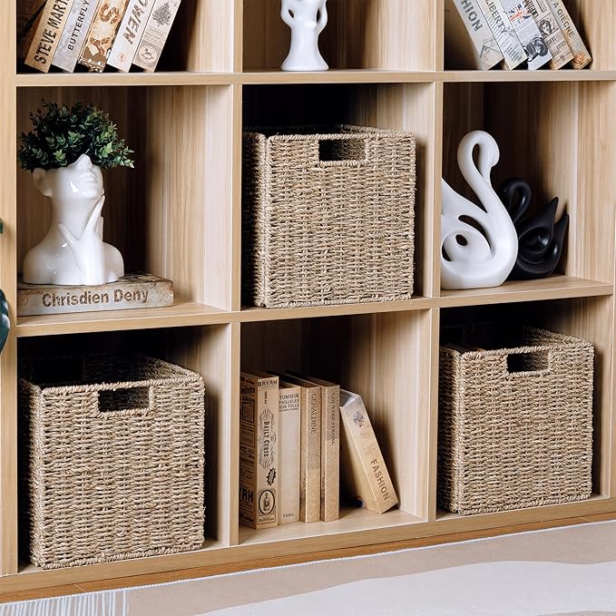 10.5 x 10.5in Cube Seagrass Storage Baskets, Foldable Square Wicker Storage - Image 4