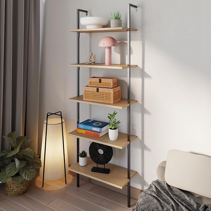 happimess MSH1001B Madera 72.05" Classic Industrial 5-Shelf Wood Wall-Mounted - Image 2