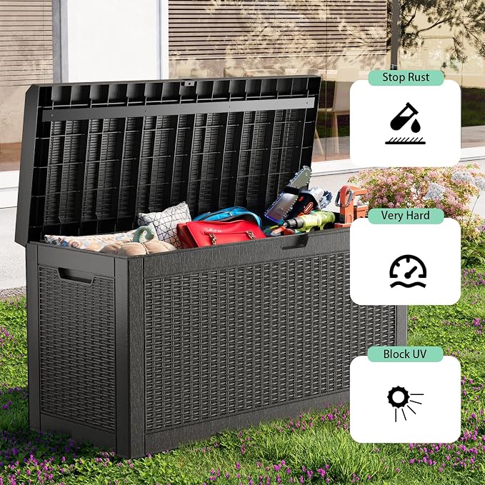 60 Gallon Waterproof Resin Deck Box, UV Resistant Outdoor Storage - Image 4