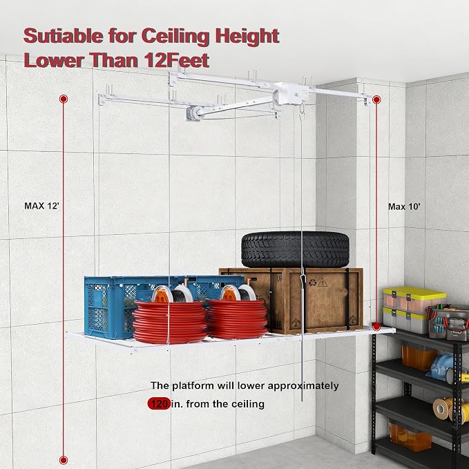 Overhead Garage Storage Rack 3x6 FT, Adjustable Ceiling Lift Storage System - Image 4