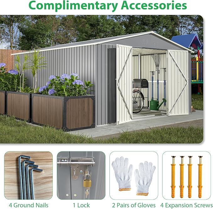 Metal Storage Shed 11x13 FT Outdoor, Metal Steel Utility Tool Shed Storage House - Image 3