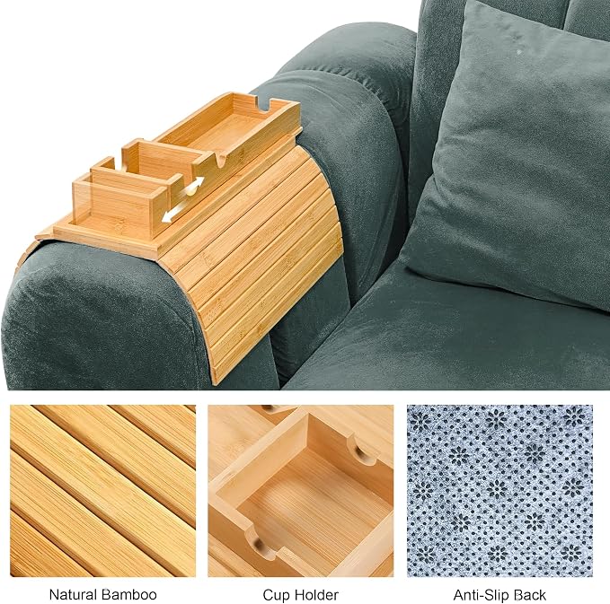 Adjustable Bamboo Couch Cup Holder – Foldable Non-Slip Sofa Arm Tray Couch Caddy - Image 7