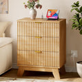 30.5" Nightstand with Charging Station, 3-Drawer Fluted Bedroom Chest, Wood by BORNOON