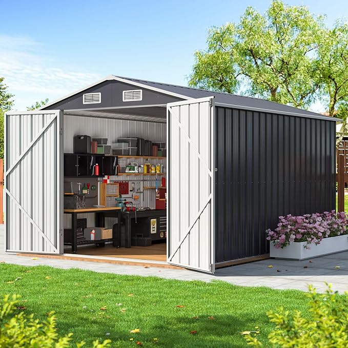 8x12 FT Outdoor Storage Shed, Metal Garden Tool Shed by DAUSOLA