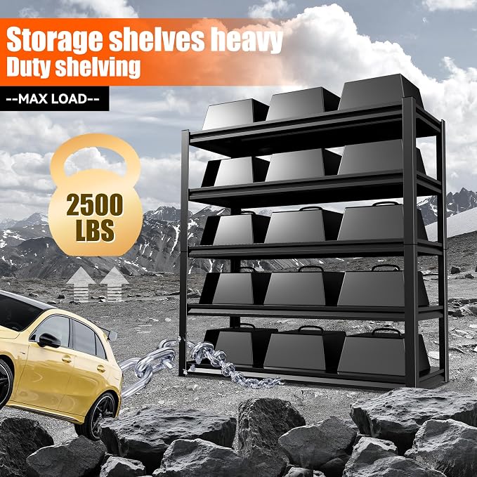 48" W Storage Shelves 2500LBS Garage Shelving Heavy Duty 5 Tier Adjustable - Image 4