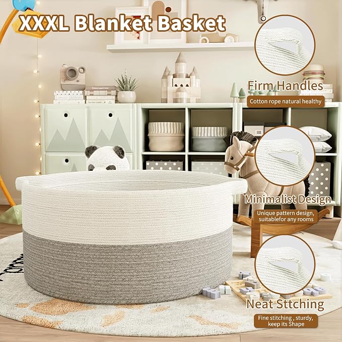 125L Extra Large Blanket Basket, Jumbo Laundry Woven Basket Decorative Home - Image 5