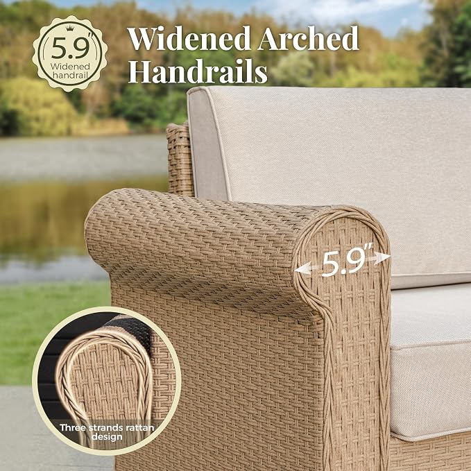 Patio Furniture Set, 8 Piece Outdoor Rattan Wicker Sectional Conversation Set - Image 4