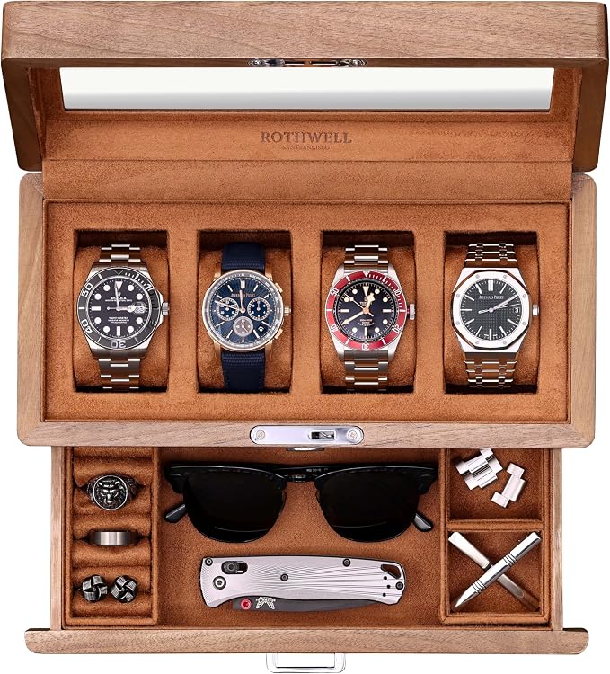 ROTHWELL 4-Slot Solid Walnut Watch Box by RothwellSanFrancisco