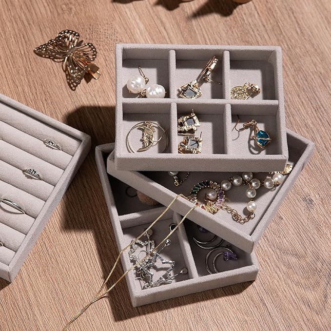 Frebeauty Small Jewelry Tray Set, Velvet Ring Organizer, Stackable Jewelry - Image 6