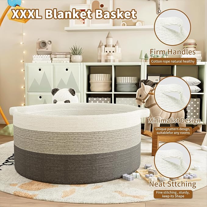 125L Extra Large Blanket Basket, Jumbo Laundry Woven Baskets Decorative Home - Image 5