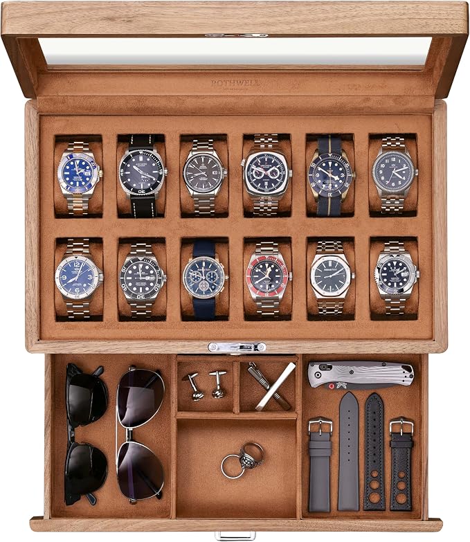 ROTHWELL 12-Slot Solid Walnut Watch Box by RothwellSanFrancisco