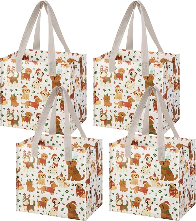 VENO 4 Pack Christmas Reusable Grocery Bags, Heavy-Duty Shopping Bags by Veno