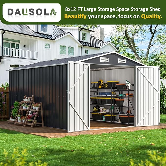 8x12 FT Outdoor Storage Shed, Metal Garden Tool Shed - Image 2