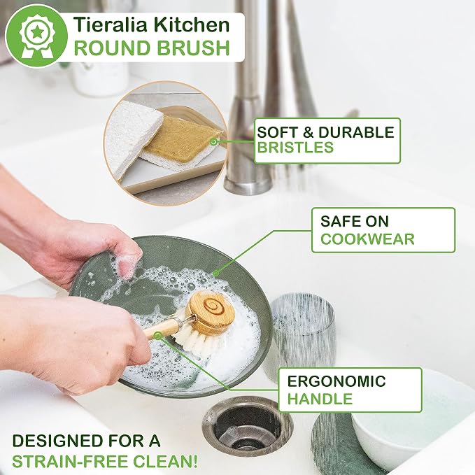 Tieralia Bamboo Dish Brush Gift Set – 5-Piece Kitchen Cleaning Bundle - Image 4