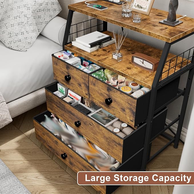 21.8"W Nightstand with Charging Station & LED Lights, Bedside Table with 4 - Image 5