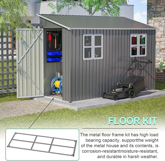 4x10 FT Outdoor Storage Shed, Metal Shed, Lockable Door, Sloping Roof, - Image 4