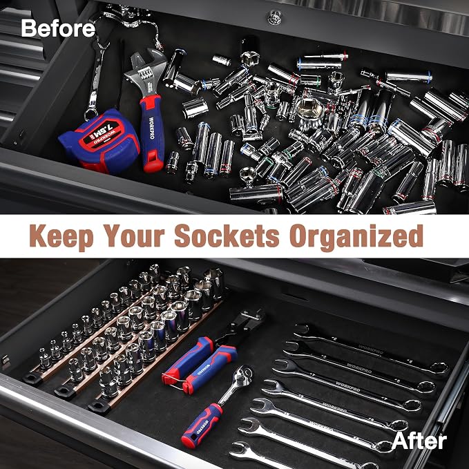 WORKPRO Magnetic Socket Organizer, 1/2-Inch Drive Aluminum Alloy Socket Rail - Image 2