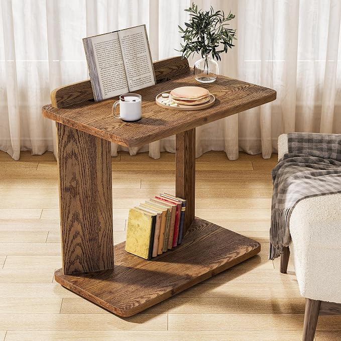 Solid Wood C-Shaped End Table, Farmhouse Wooden Side Table by TribewoodbyTribesigns