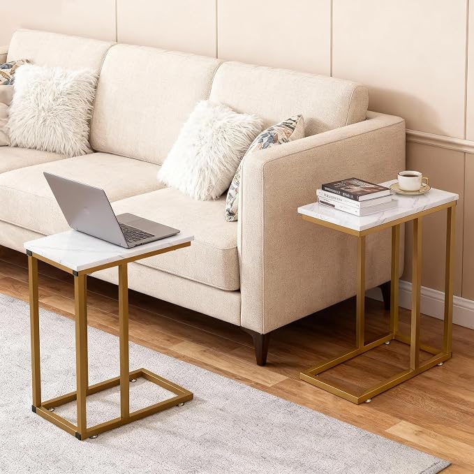 VECELO C Shaped End Side Table for Sofa Couch and Bed Snack TV Tray for Living - Image 9