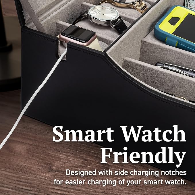 Mens Valet Box Organizer, Large Leather Valet Tray - Image 4