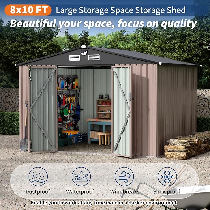 8x10 FT Metal Storage Sheds Outdoor - Image 5