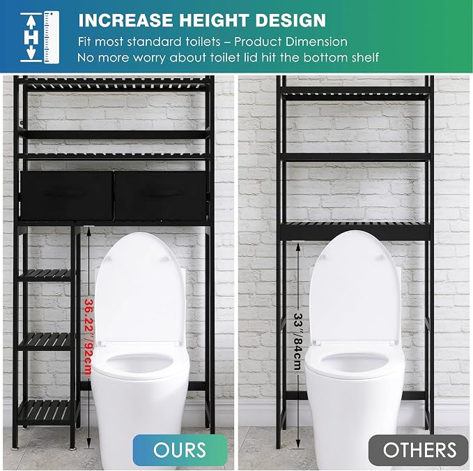 SMIBUY Over-The-Toilet Storage Rack, 6-Tier Bamboo Large Bathroom Organizer - Image 5