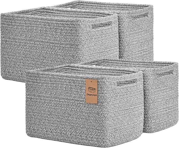 Storage Baskets for Organizing, 4 Pack Storage Baskets for Shelves, Woven by Degeyoyo