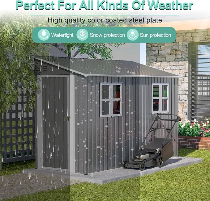 4x10 FT Outdoor Storage Shed, Metal Shed, Lockable Door, Sloping Roof, - Image 6