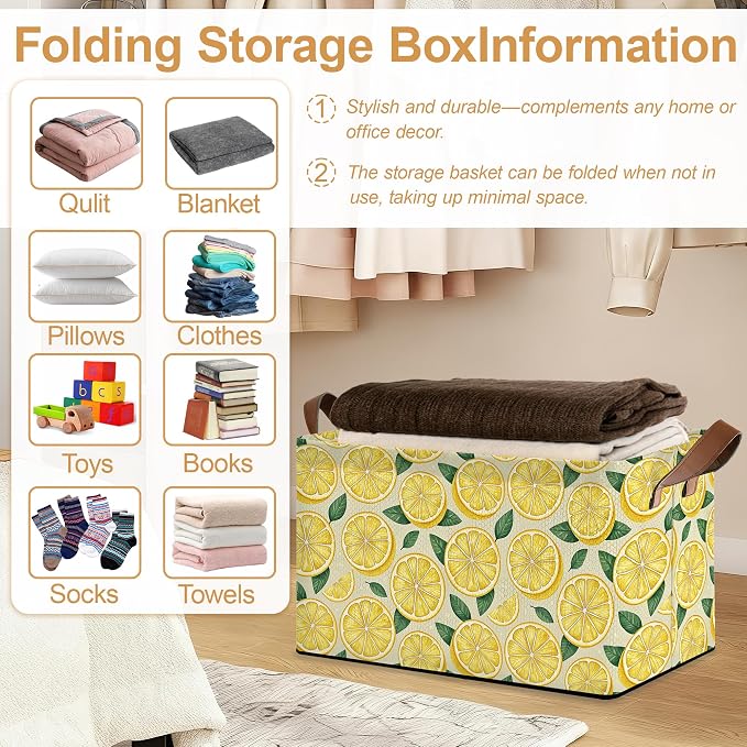 Lemon Storage Bin with Handles, Basket Storage Organizer - Image 5