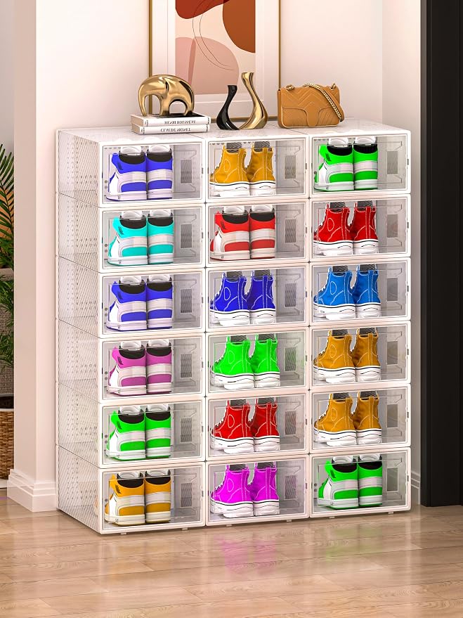 Large Shoe Storage Boxes Organizers Clear Plastic Stackable 12 Pack Fit Size 9 - Image 7