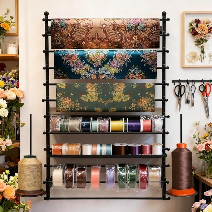 12 Layers 80cm Black Wall Display Stand Wrapping Paper Ribbon Organizer Tie - Image 3