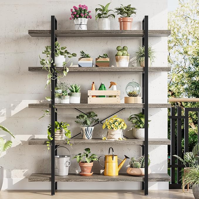 Heavy Duty 5-Tier Industrial Bookcase, 120lbs Shelf Capacity, Rustic Shelving - Image 6